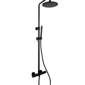 Regendouche set Ribbed Mat Zwart Rond Opbouw met thermostaat Hoofddouche 20cm