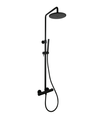 SANI-SUPPLY Regendouche set Ribbed Mat Zwart Rond Opbouw met thermostaat Hoofddouche 20cm