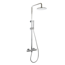 Regendouche set Ribbed Chroom Rond Opbouw met thermostaat Hoofddouche 20cm