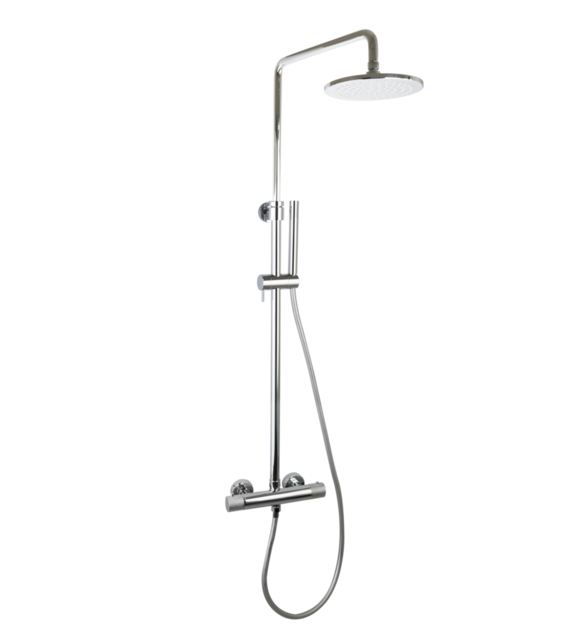 Regendouche set Ribbed Chroom Rond Opbouw met thermostaat Hoofddouche 20cm