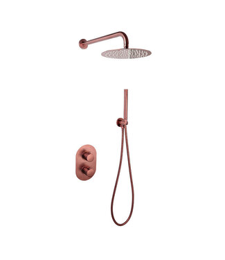 SANI-SUPPLY Regendouche set Inbouw Ribbed Koper Brons Rond 25cm Hoofddouche met haandouche en muurbeugel