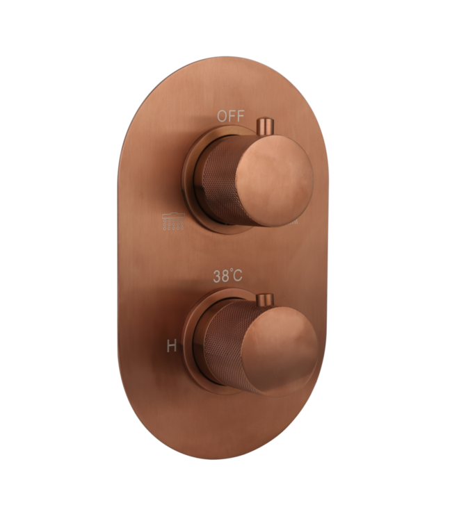 Regendouche set Inbouw Ribbed Koper Brons Rond 25cm Hoofddouche met haandouche en muurbeugel