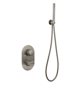 Regendouche set Inbouw Ribbed Gun Metal Rond 25cm Hoofddouche met handouche en muurbeugel