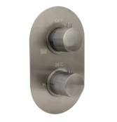 Regendouche set Inbouw Ribbed Gun Metal Rond 25cm Hoofddouche met handouche en muurbeugel