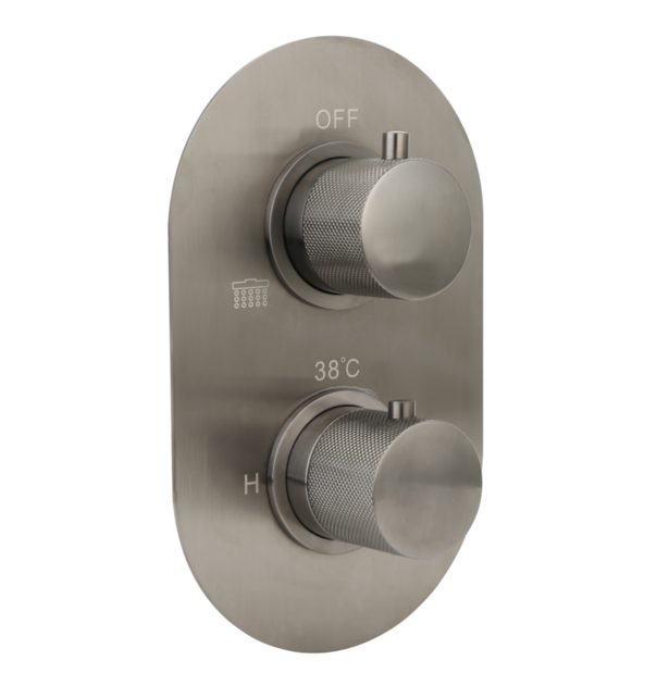 Regendouche set Inbouw Ribbed Gun Metal Rond 25cm Hoofddouche met handouche en muurbeugel