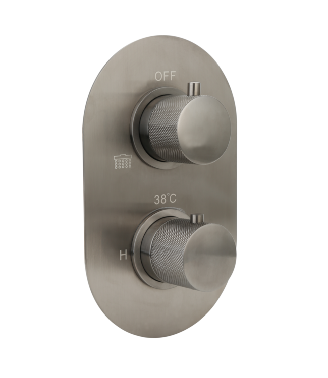 SANI-SUPPLY Regendouche set Inbouw Ribbed Gun Metal Rond 25cm Hoofddouche met handouche en muurbeugel