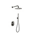 Regendouche set Inbouw Ribbed Gun Metal Rond 25cm Hoofddouche met handouche en muurbeugel