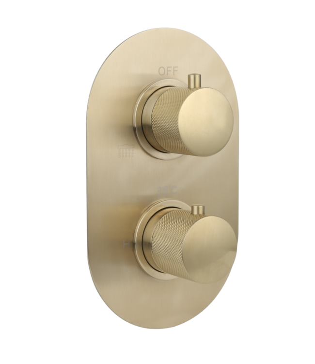 Regendouche set Inbouw Ribbed Geborsteld Goud Rond 25cm Hoofddouche met handouche en muurbeugel