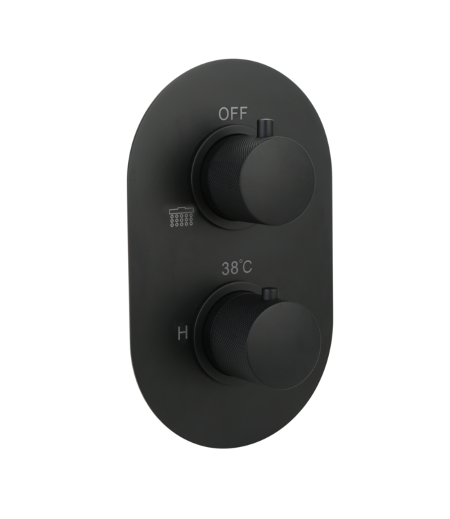 Regendouche set Inbouw Ribbed Mat Zwart Rond 25cm Hoofddouche met handouche en muurbeugel