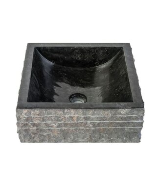 ALONI Waskom Natuursteen Alur Vierkant Zwart Marmer 40x40x15cm