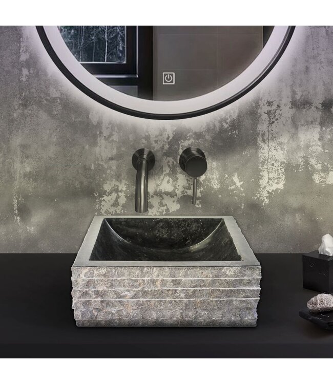 ALONI Waskom Natuursteen Alur Vierkant Zwart Marmer 40x40x15cm