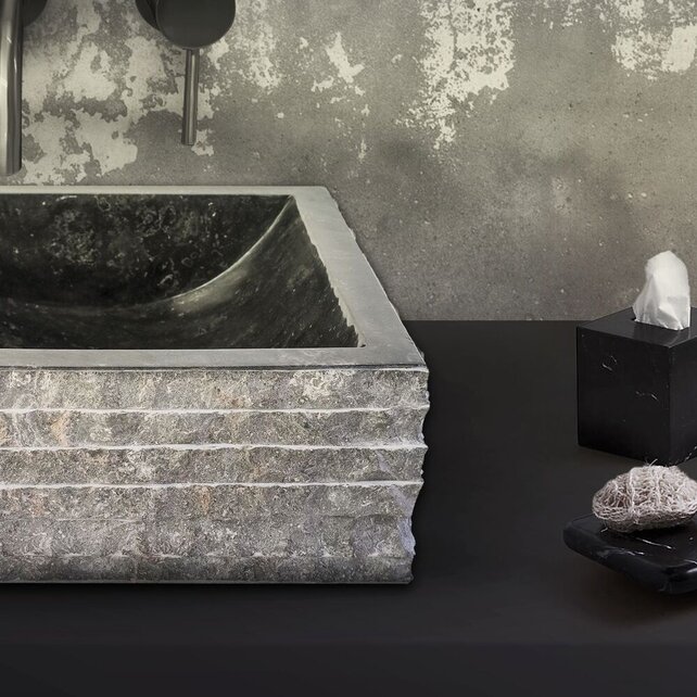 Waskom Natuursteen Alur Vierkant Zwart Marmer 40x40x15cm