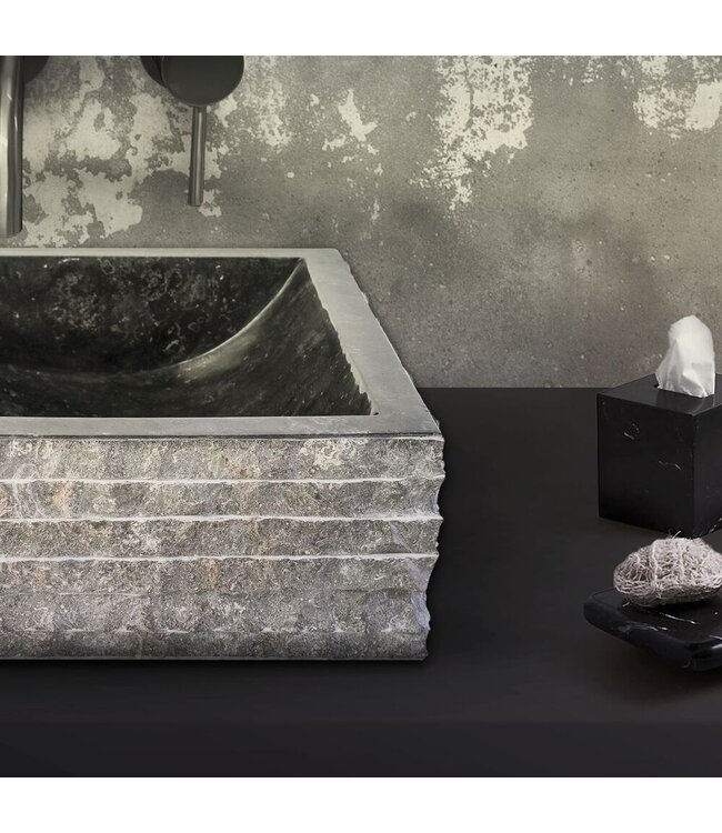 ALONI Waskom Natuursteen Alur Vierkant Zwart Marmer 40x40x15cm