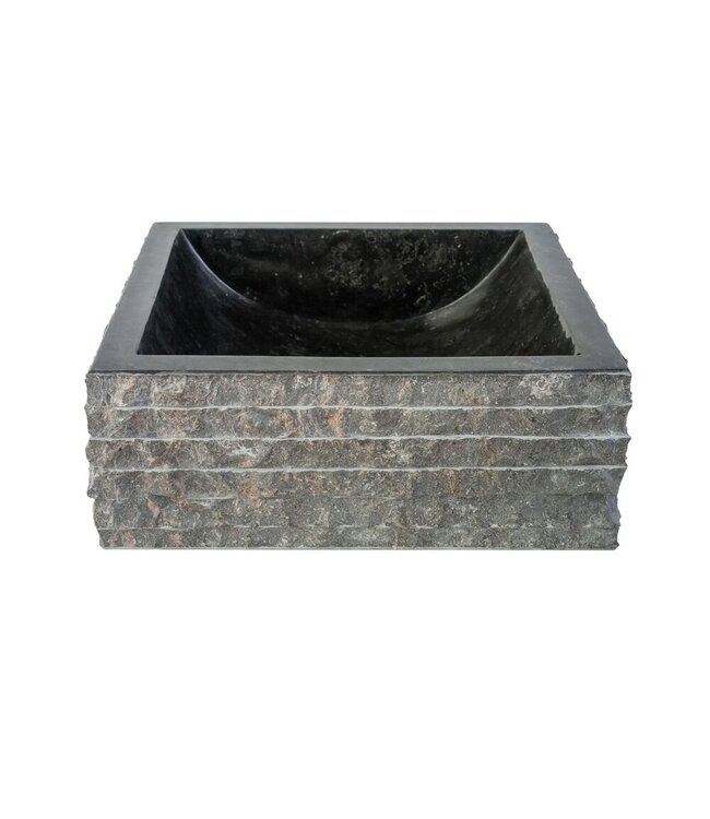 ALONI Waskom Natuursteen Alur Vierkant Zwart Marmer 40x40x15cm