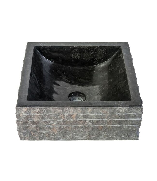 Waskom Natuursteen Alur Rond Zwart Marmer 40x15cm