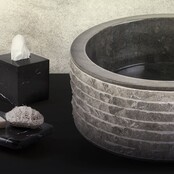 Waskom Natuursteen Alur Rond Zwart Marmer 40x15cm