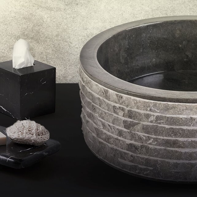 Waskom Natuursteen Alur Rond Zwart Marmer 40x15cm