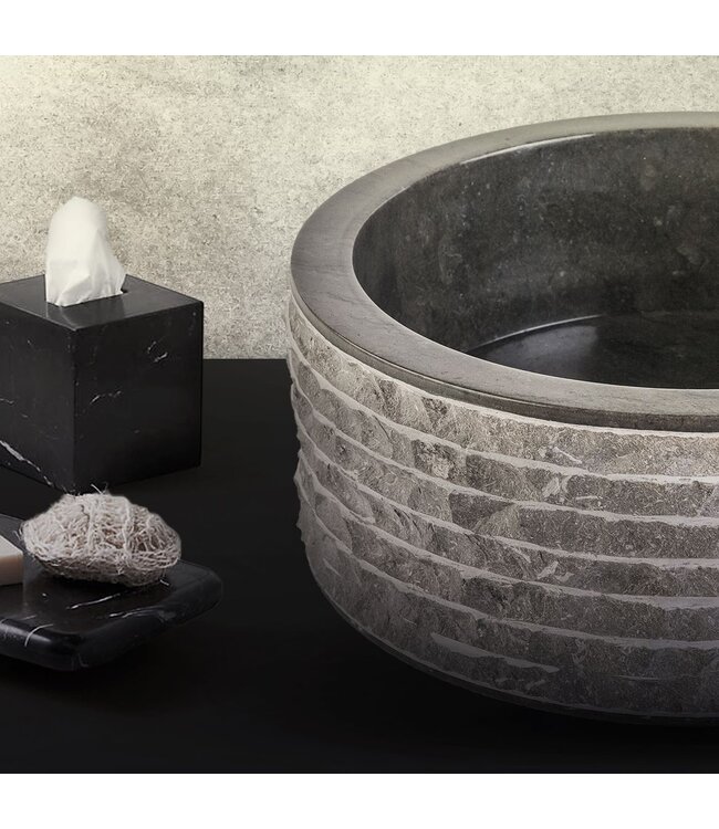 Waskom Natuursteen Alur Rond Zwart Marmer 40x15cm