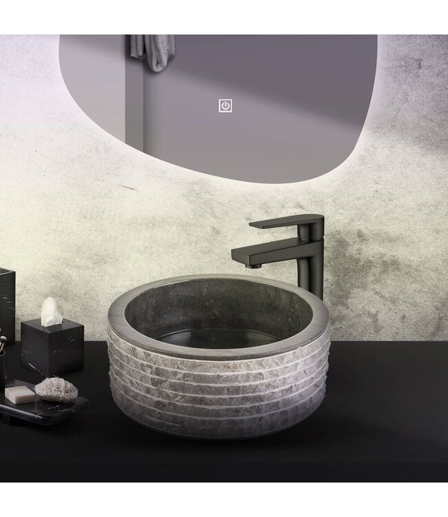 Waskom Natuursteen Alur Rond Zwart Marmer 40x15cm