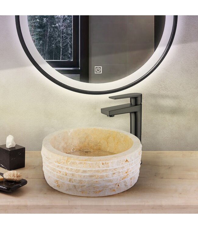 Waskom Natuursteen Alur Rond Crème Marmer 40x15cm