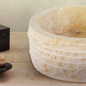Waskom Natuursteen Alur Rond Crème Marmer 40x15cm