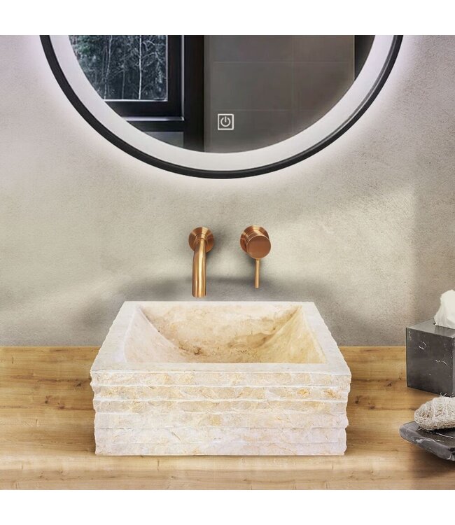 Waskom Natuursteen Alur Rond Crème Marmer 40x15cm