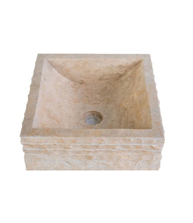 Waskom Natuursteen Alur Rond Crème Marmer 40x15cm