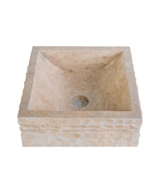 ALONI Waskom Natuursteen Alur Vierkant Crème Marmer 40x40x15cm