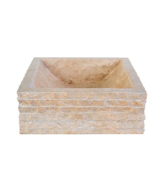 ALONI Waskom Natuursteen Alur Vierkant Crème Marmer 40x40x15cm