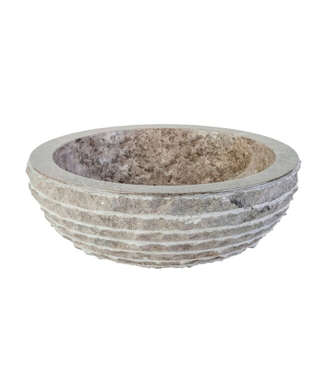 Waskom Natuursteen Alur Rond Grijs Marmer 35x15cm