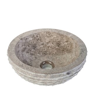 ALONI Waskom Natuursteen Alur Rond Grijs Marmer 35x15cm