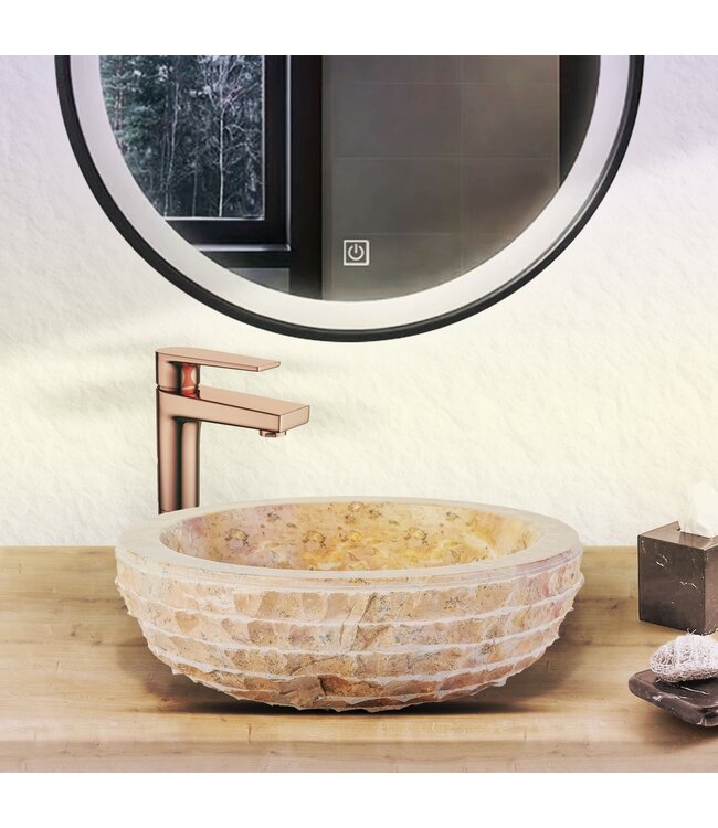 ALONI Waskom Natuursteen Alur Rond Grijs Marmer 35x15cm