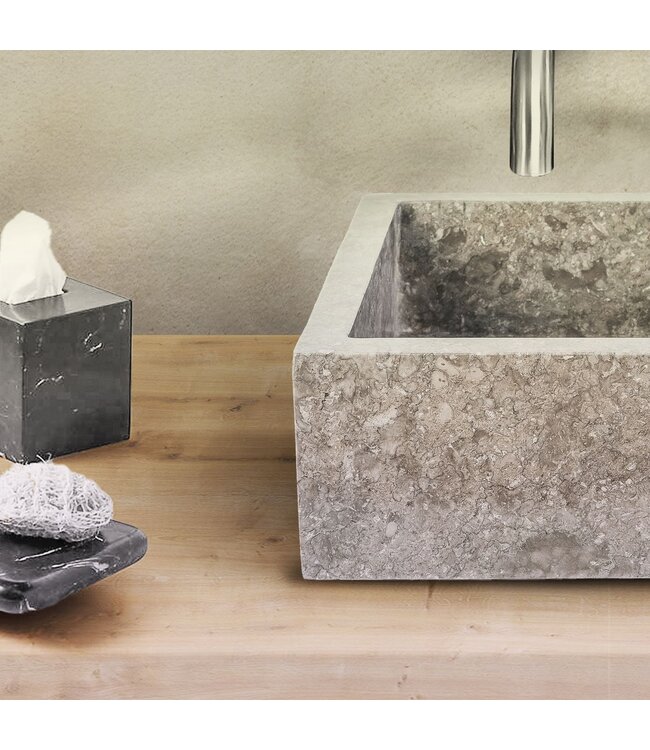 ALONI Waskom Natuursteen Levigato Vierkant Grijs Marmer 40x40x15cm