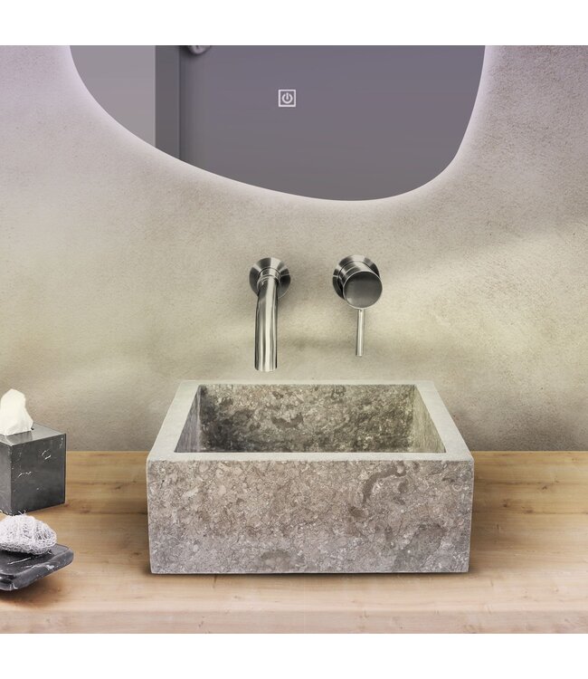ALONI Waskom Natuursteen Levigato Vierkant Grijs Marmer 40x40x15cm