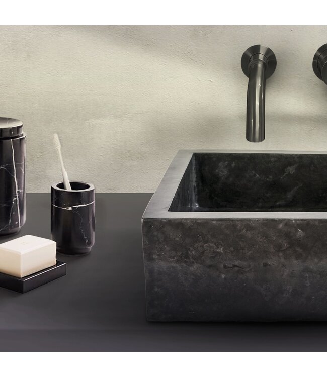 ALONI Waskom Natuursteen Levigato Vierkant Grijs Marmer 40x40x15cm