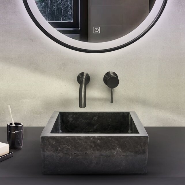 Waskom Natuursteen Levigato Vierkant Grijs Marmer 40x40x15cm Waskom Natuursteen Levigato Vierkant Grijs Marmer 40x40x15cm