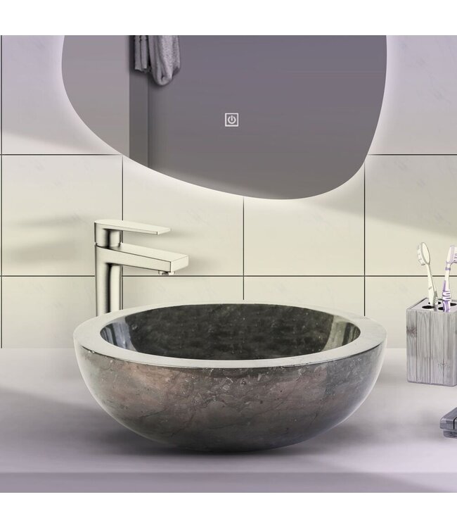 Waskom Natuursteen Levigato Rond Zwart Marmer 35x12cm Gepolijst