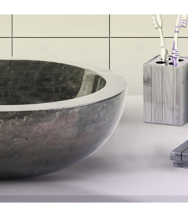 Waskom Natuursteen Levigato Rond Zwart Marmer 35x12cm Gepolijst