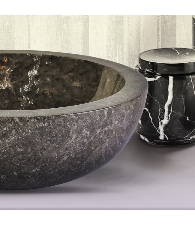 Waskom Natuursteen Levigato Rond Grijs Marmer 35x12cm Gepolijst