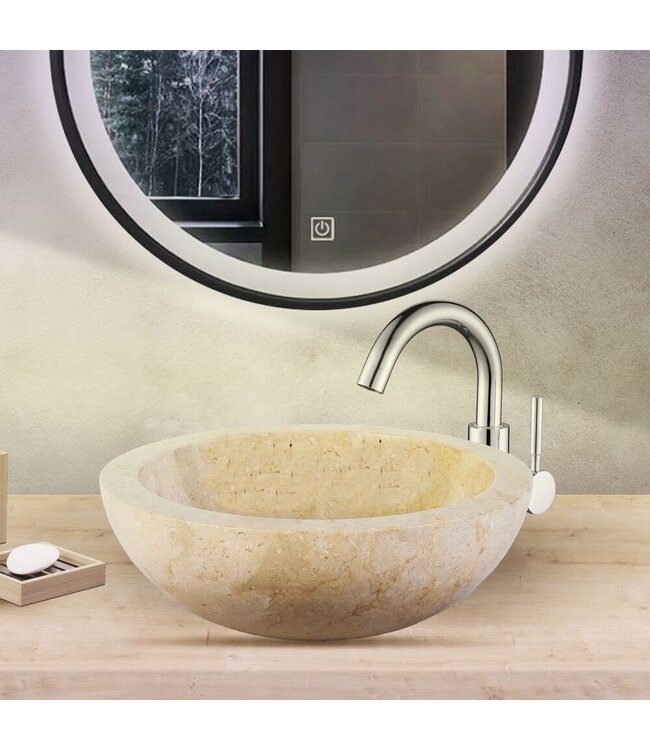 ALONI Waskom Natuursteen Levigato Rond Crème Marmer 35x12cm Gepolijst