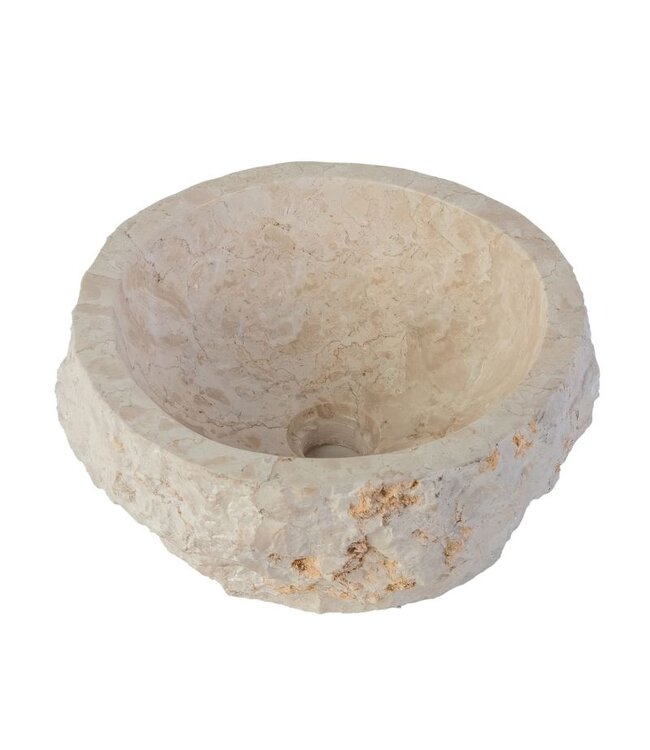 ALONI Waskom Natuursteen Eroso Rond Crème Marmer 35x15cm