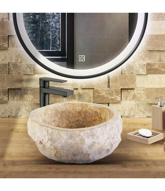 Waskom Natuursteen Eroso Rond Bruin Marmer 35x15cm