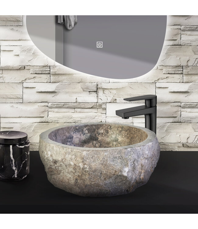 Waskom Natuursteen Eroso Rond Grijs Marmer 35x15cm