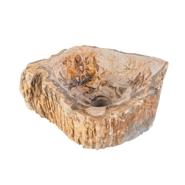Waskom Fossiel hout Eroso Rond Bruin Versteend hout 35x15cm