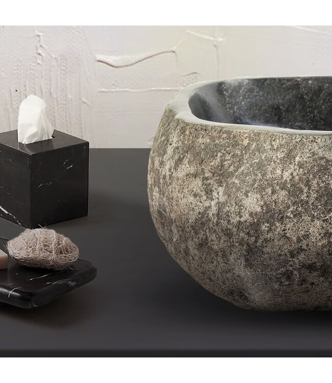 Riviersteen Waskom Fiume Rond Grijs 35x12cm