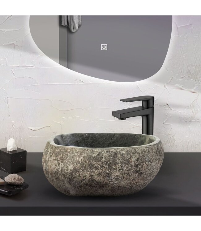 Riviersteen Waskom Fiume Rond Grijs 35x12cm