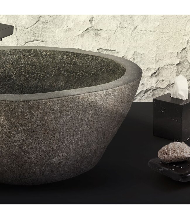 Riviersteen Waskom Fiume Rond Grijs-zwart 35x12cm