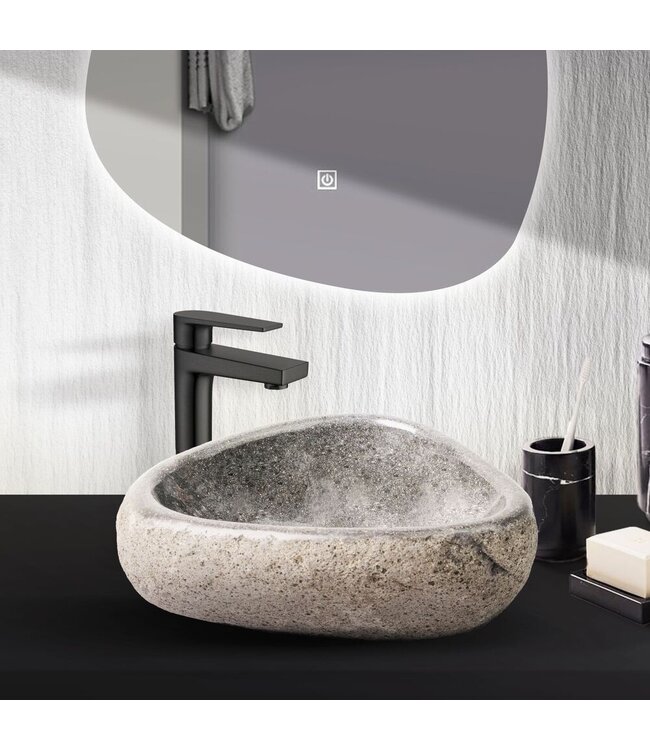 Riviersteen Waskom Fiume Rond Grijs 40x15cm Dunne rand