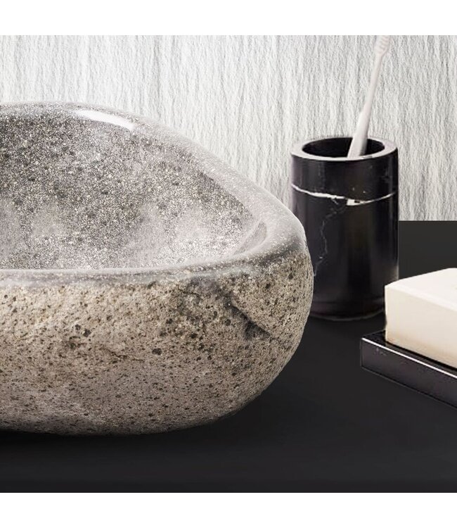 Riviersteen Waskom Fiume Rond Grijs 40x15cm Dunne rand