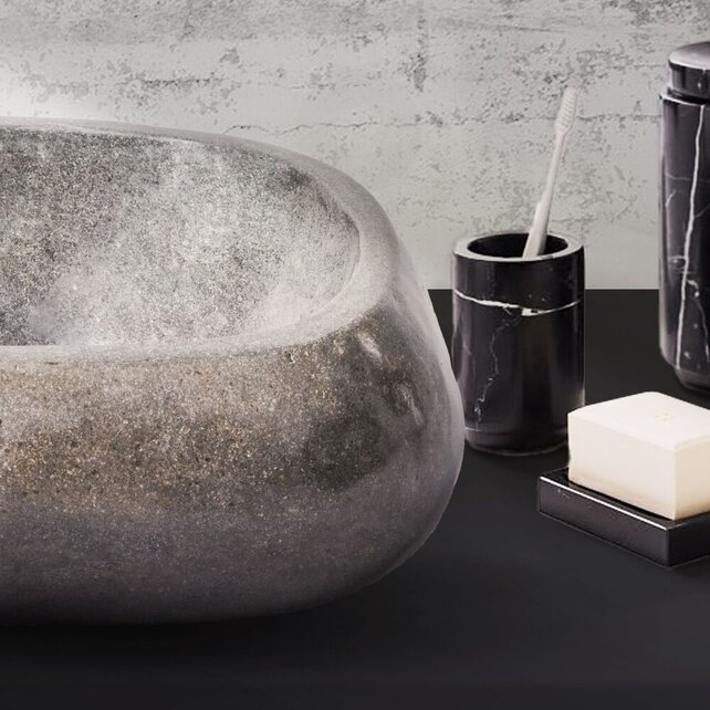 Riviersteen Waskom Fiume Rond Zwart 35x15cm Volledig Gepolijst